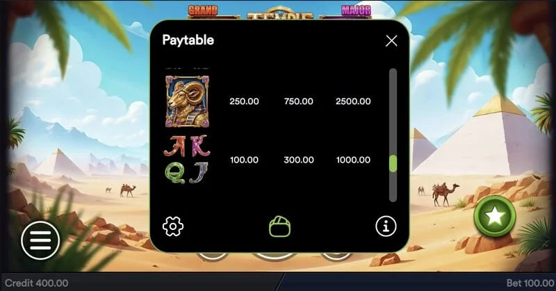 Temple of Treasures - बोनस खरीदने के लिए Buy Feature विंडो